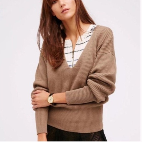 Free People Sweaters - Free People Allure Chunky Ribbed V-Neck Sweater